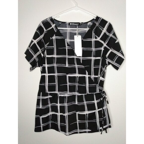 Allegra K Womens Sz M Plaid Drawstring Waist Short Sleeve V-neck Wrap Peplum Top - Picture 3 of 7